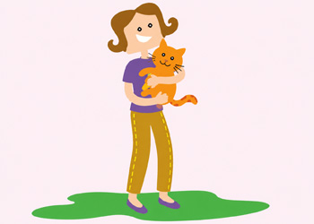 cartoon of woman holding a cat.